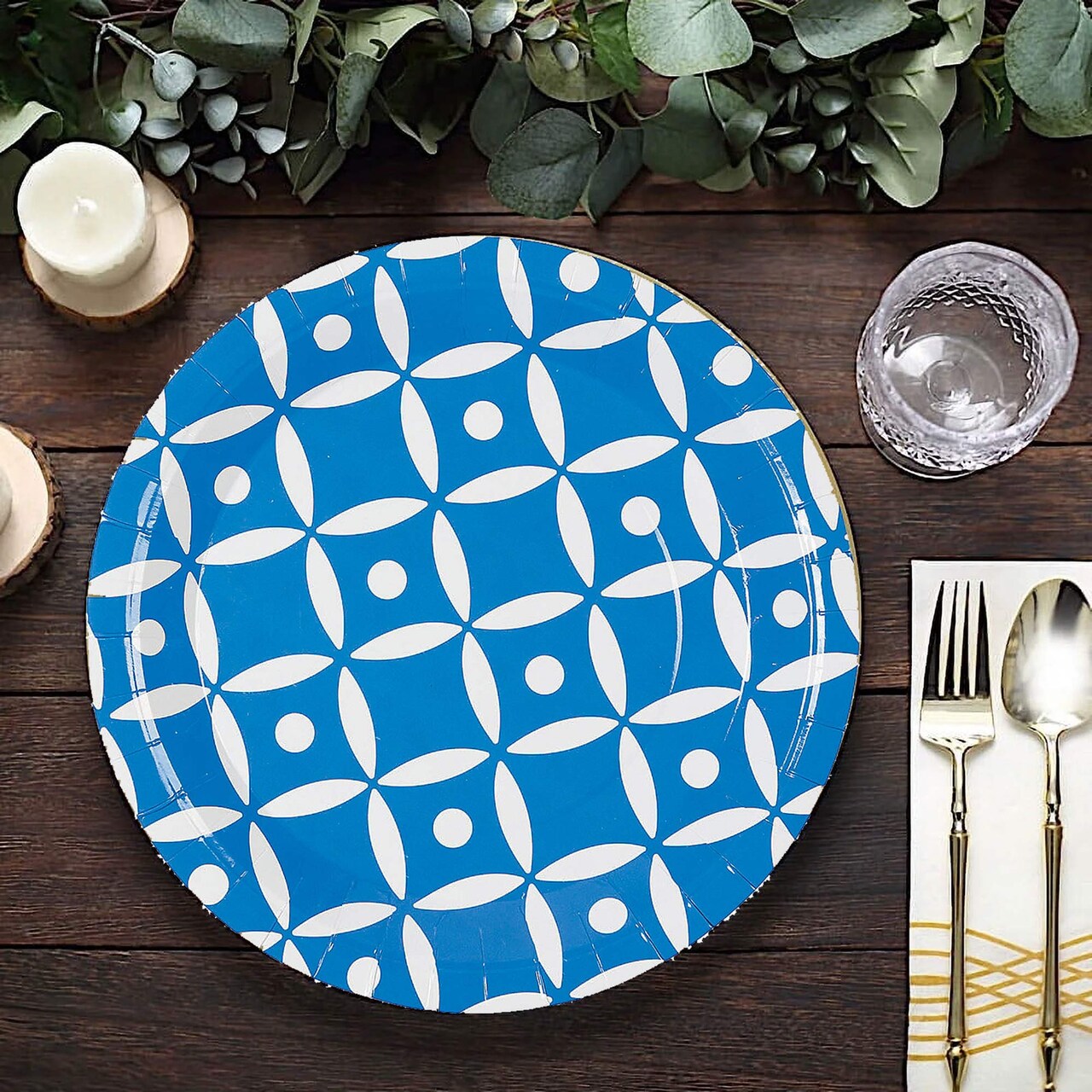 8 Ct. Geometric Paper Dinner Plates 9" Stylish Disposable Party Tableware
