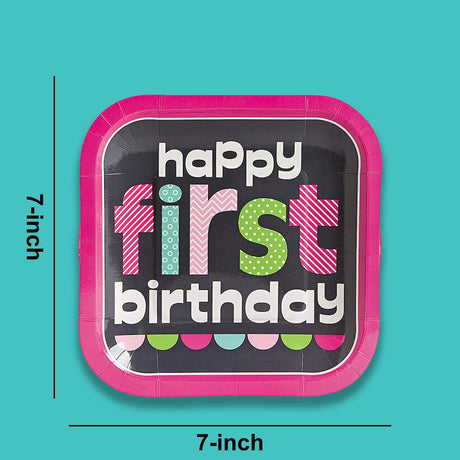 8 Ct. 7" Pink Chalkboard 1st Birthday Dessert Plates Square