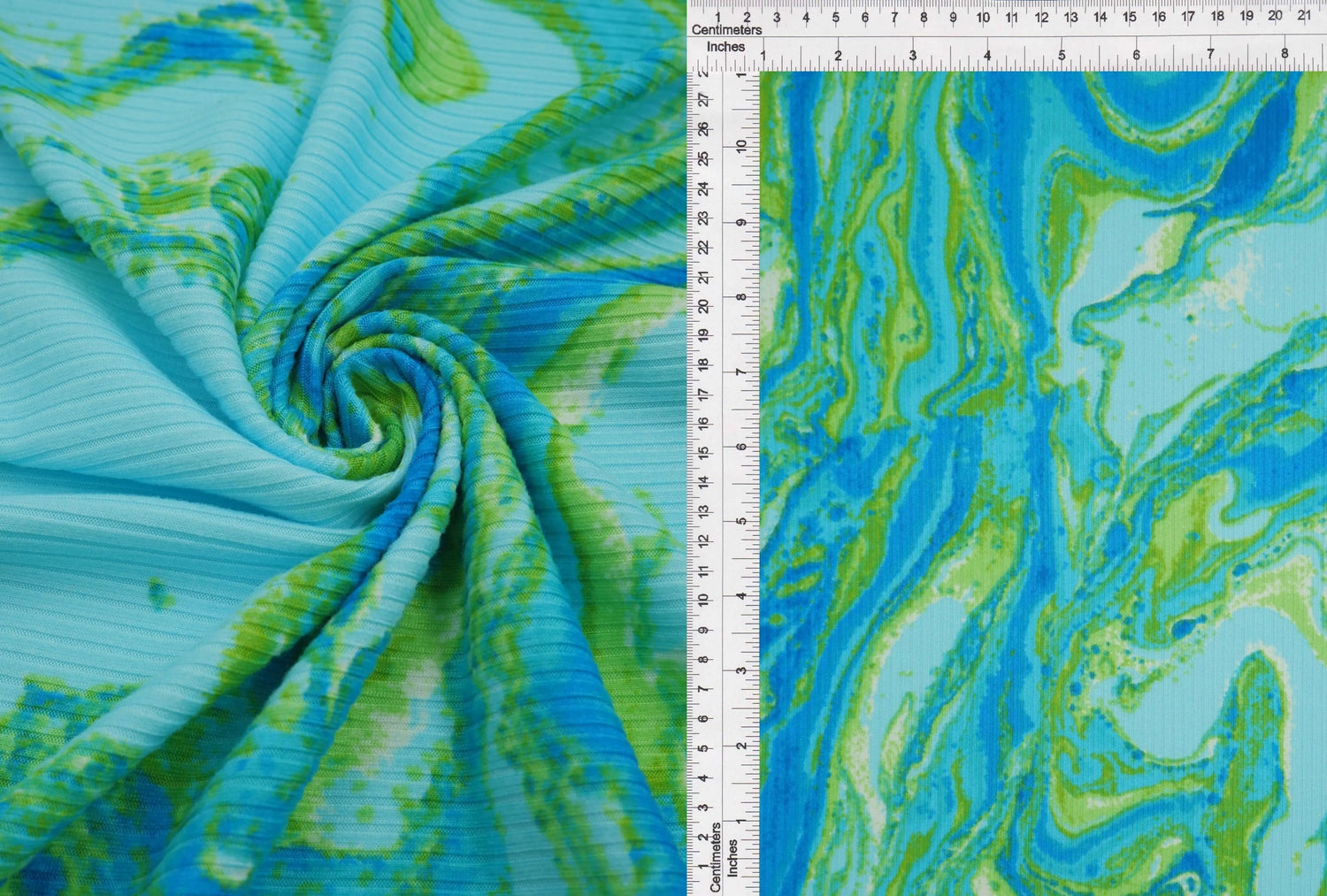 1 Yard Marble Print Yummy Rib Knit Fabric 4x2 Soft Stretch 58 Inches Wide