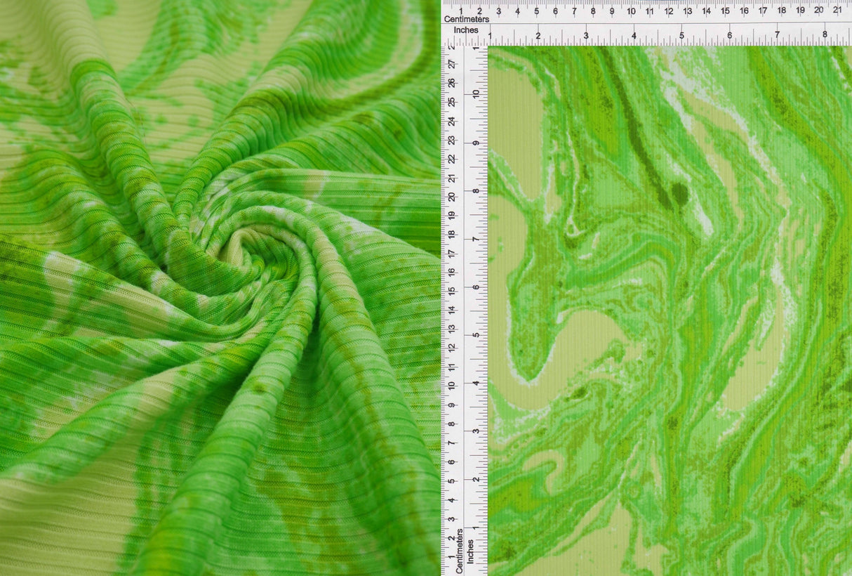 Rib Knit Marble Print Stretch Fabric