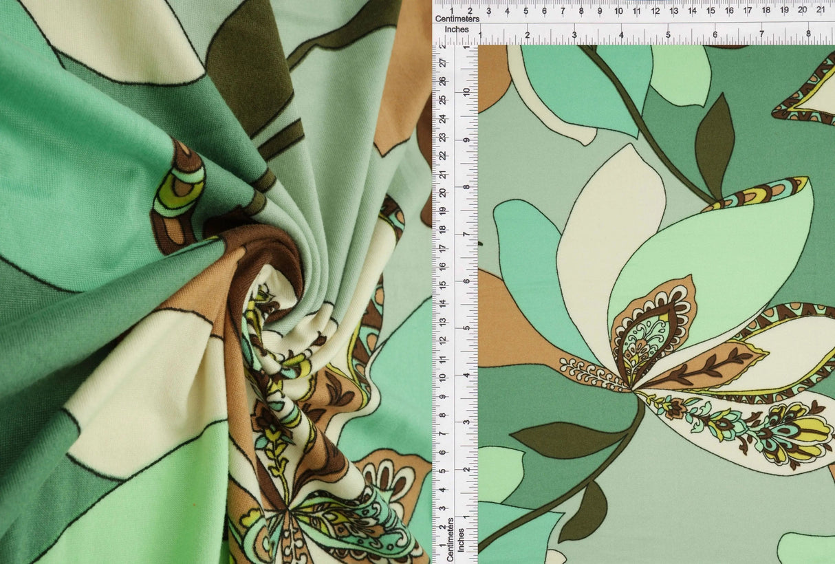 DTY Brushed Floral Fabric, Soft Stretch Flower Knit, 58/60" Wide