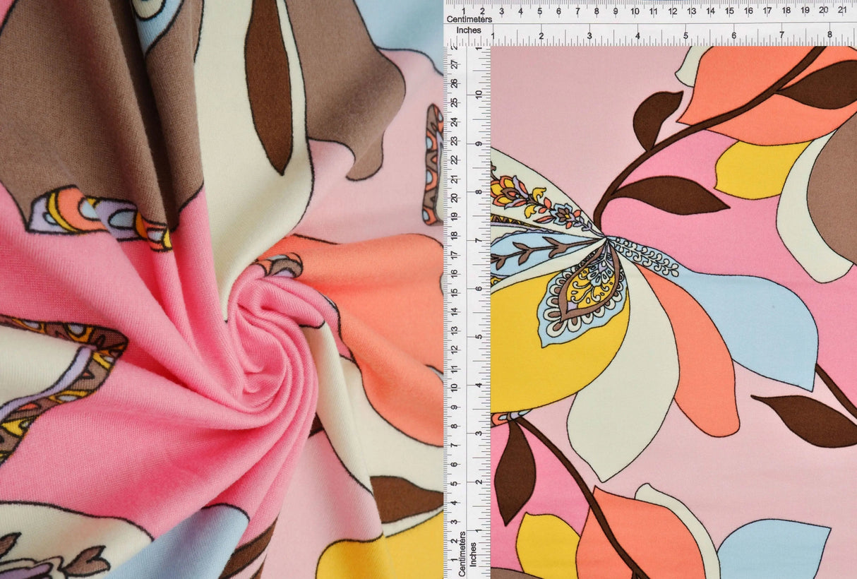 DTY Brushed Floral Fabric, Soft Stretch Flower Knit, 58/60" Wide