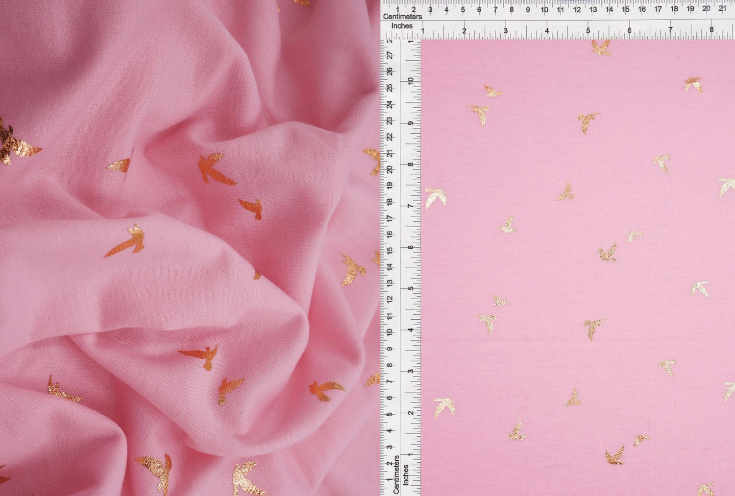 1 Yard Bird Foil French Terry Knit Fabric Soft Stretch 58 Inches Wide