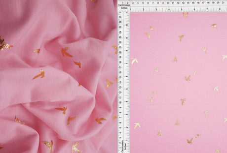 1 Yard Bird Foil French Terry Knit Fabric Soft Stretch 58 Inches Wide