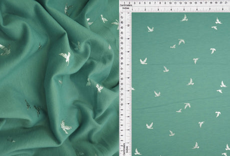 1 Yard Bird Foil French Terry Knit Fabric Soft Stretch 58 Inches Wide