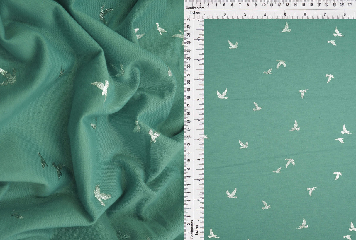 French Terry Bird Foil Knit Fabric