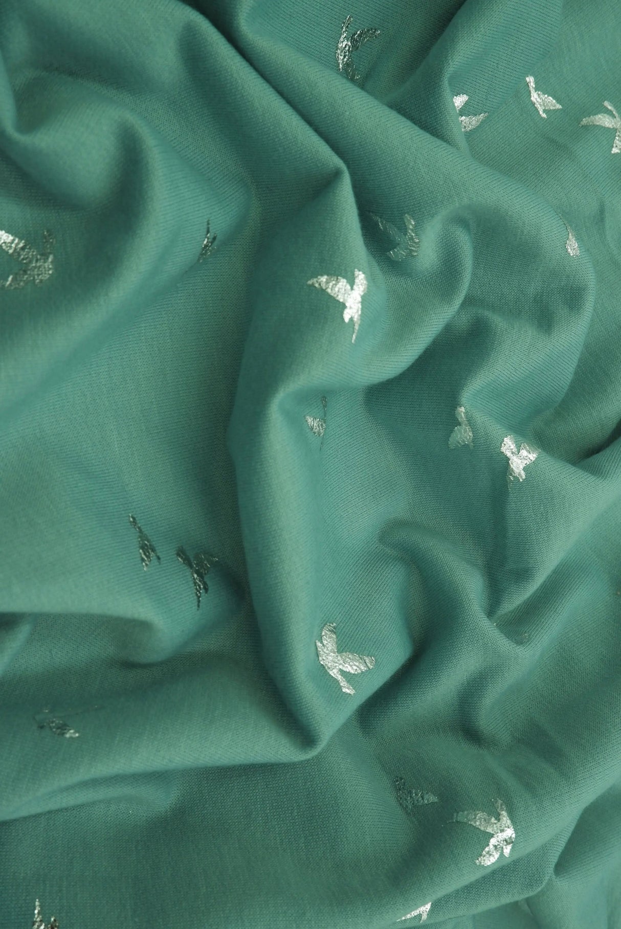 1 Yard Bird Foil French Terry Knit Fabric Soft Stretch 58 Inches Wide