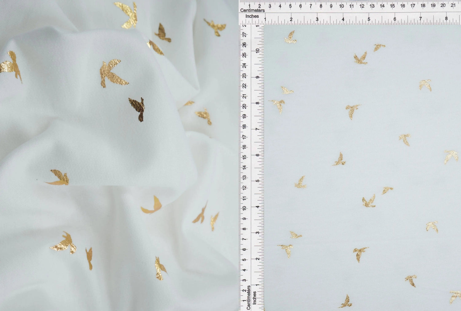 1 Yard Bird Foil French Terry Knit Fabric Soft Stretch 58 Inches Wide