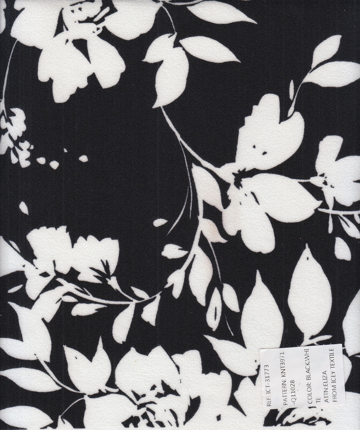 Floral Techno Crepe Knit Fabric Black White