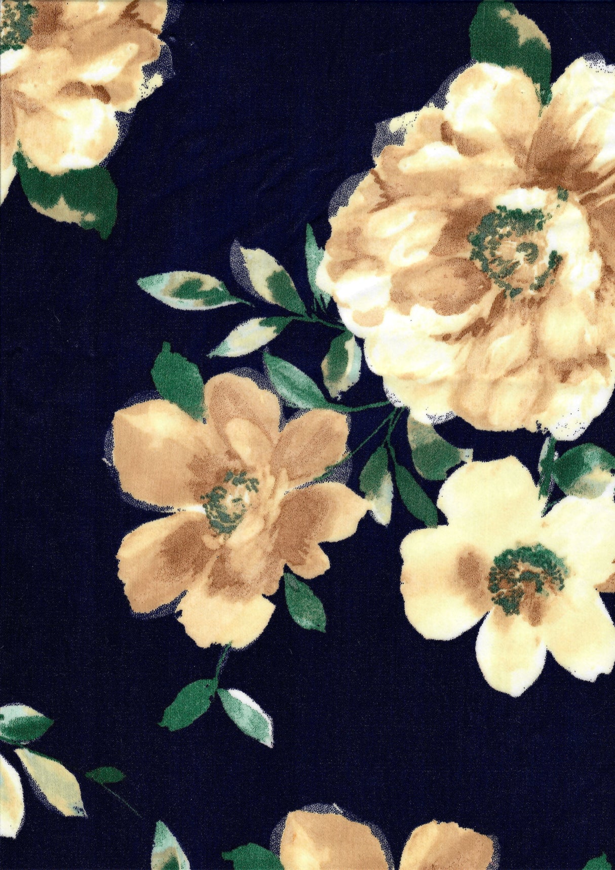 Floral Print Satin Woven Fabric Navy