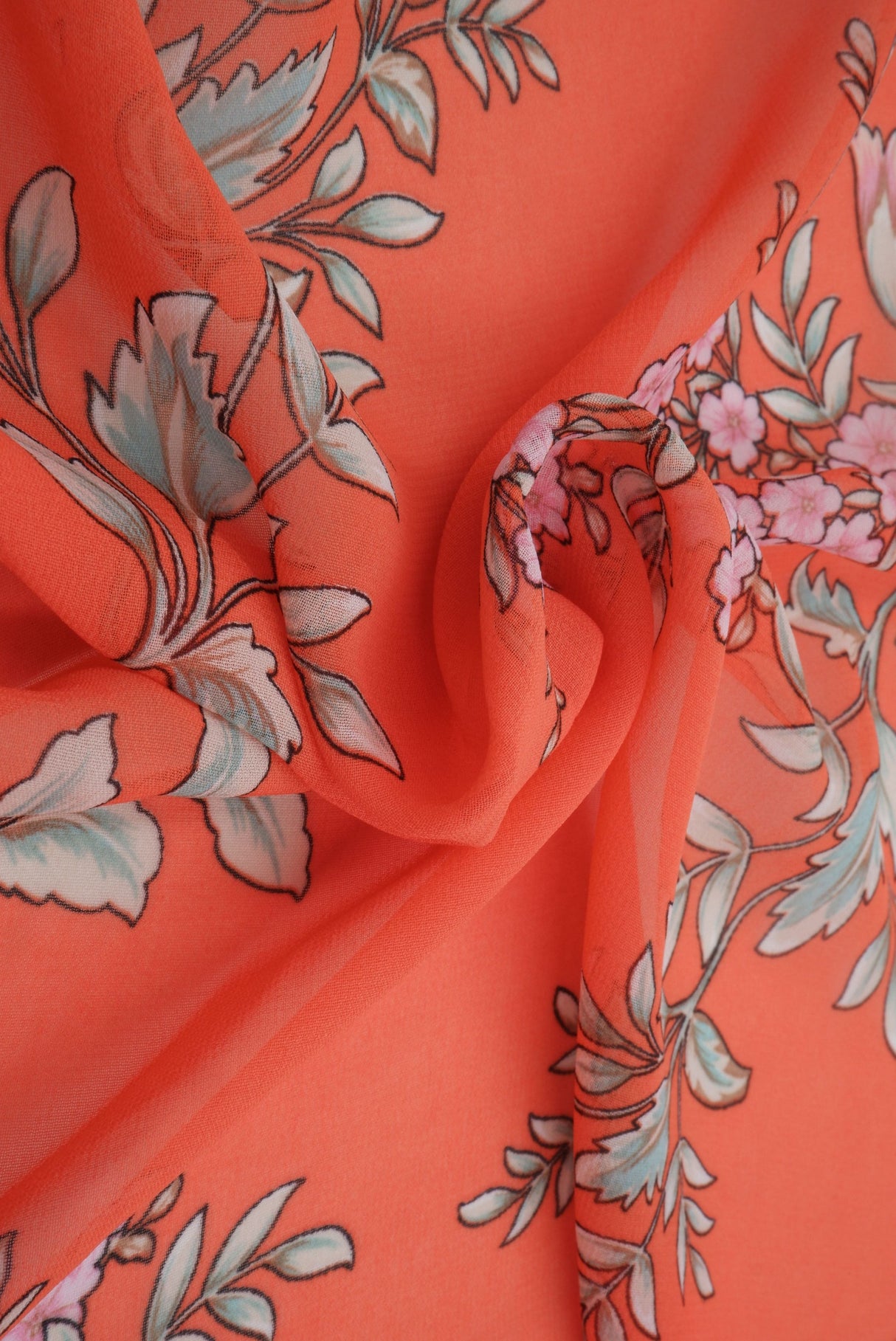 Floral Chiffon Print Fabric Orange