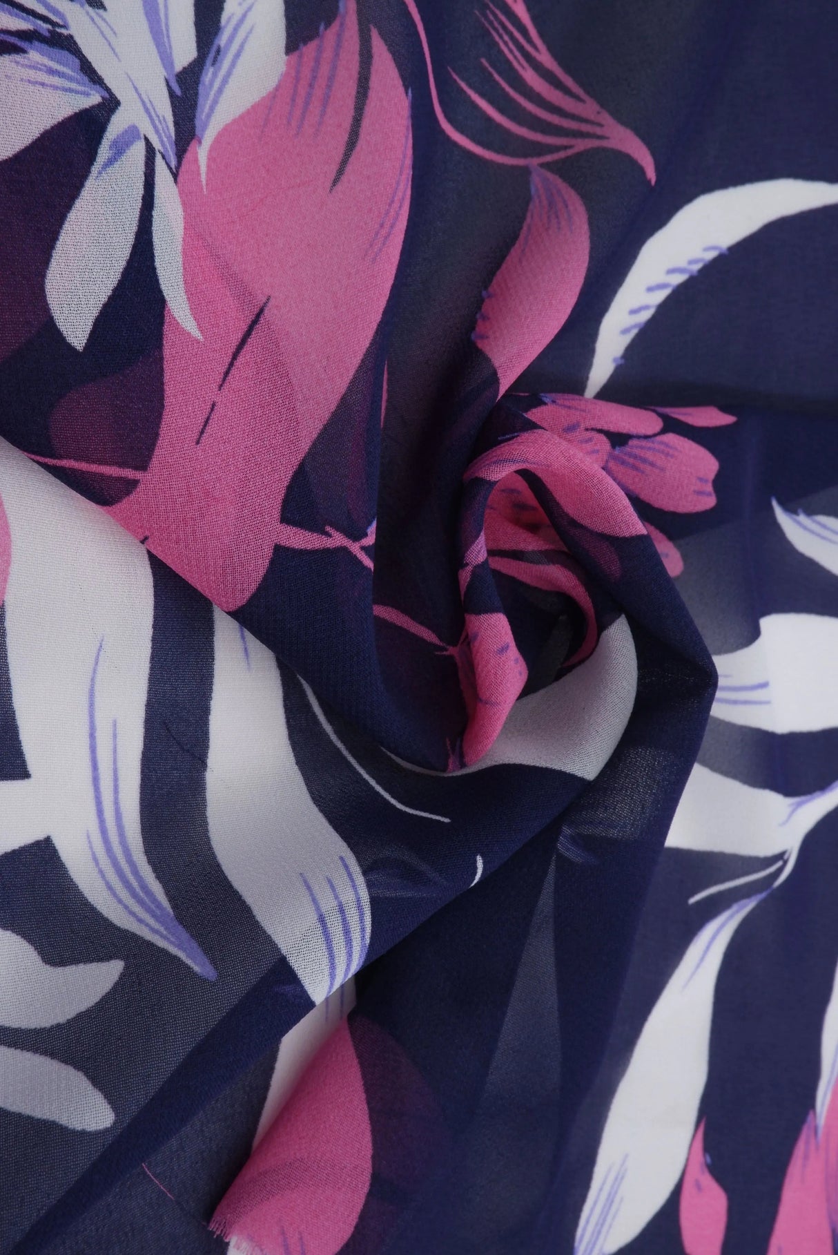 1 Yard Lightweight Navy & Pink Cotton Chiffon 57/58'' Wide Floral-Accent Fabric