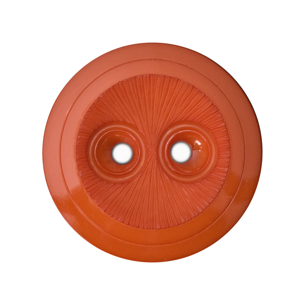 Plastic 2-Hole Button - 44L/28mm - Orange Dish Shaped with Radiating Textured Center