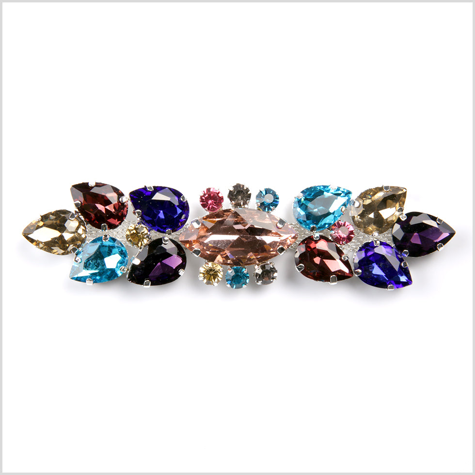 Silver and Multicolored Sew-On Rhinestone Brooch - 3.875”x 1”