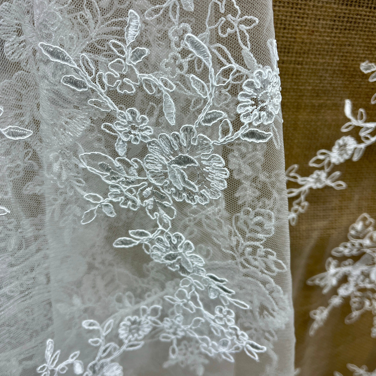 Embroidered Bridal Lace Ivory Silver