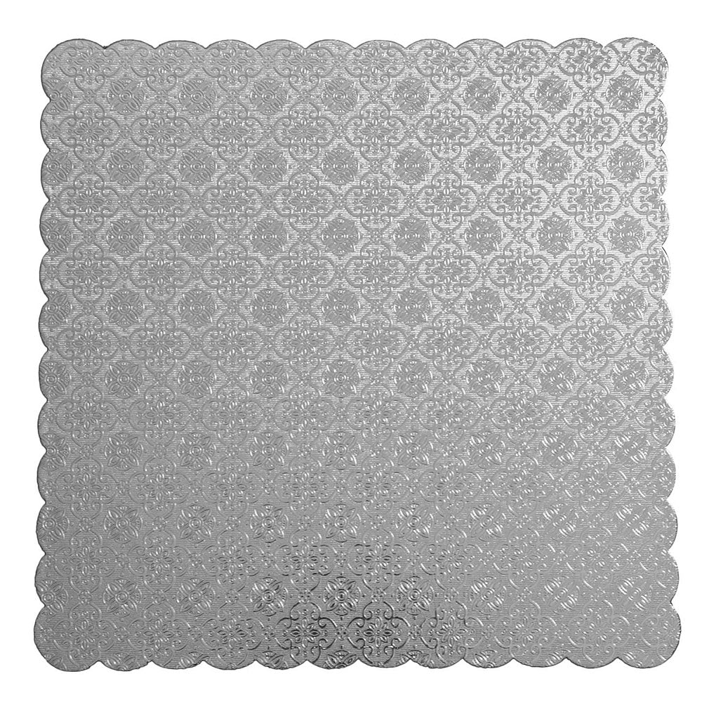 Silver Scalloped Square Cake Board 10", Pack of 5