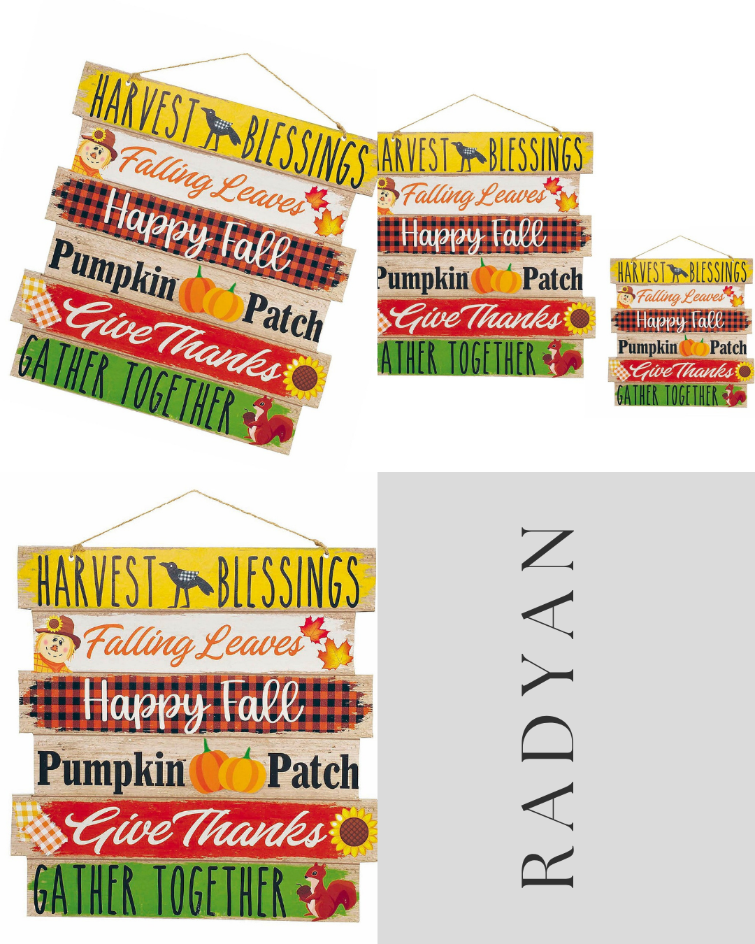 11.5 Inch Harvest Blessings Fall Greetings Wood Wall Sign Autumn Decor