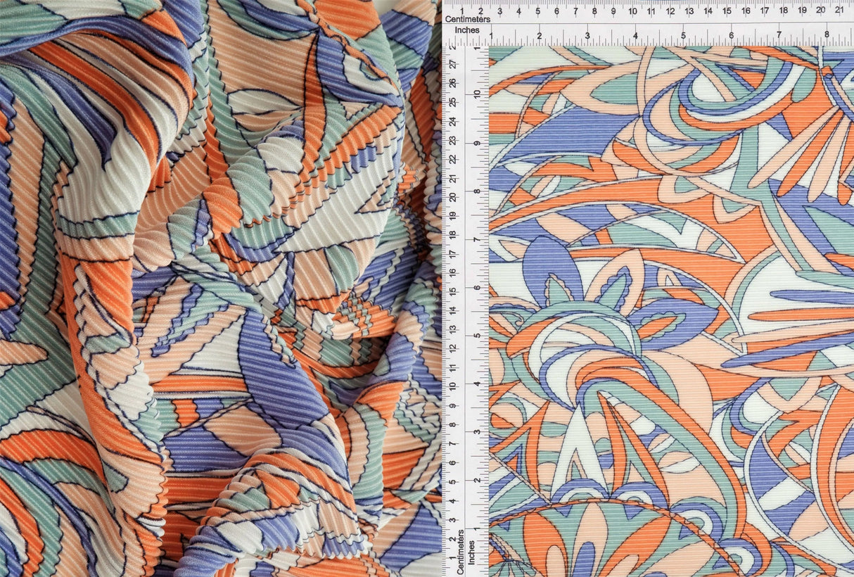 Geometric Bodre Interlock Pleated Fabric 1 Yard Lightweight Soft Drape 58/59" Wide