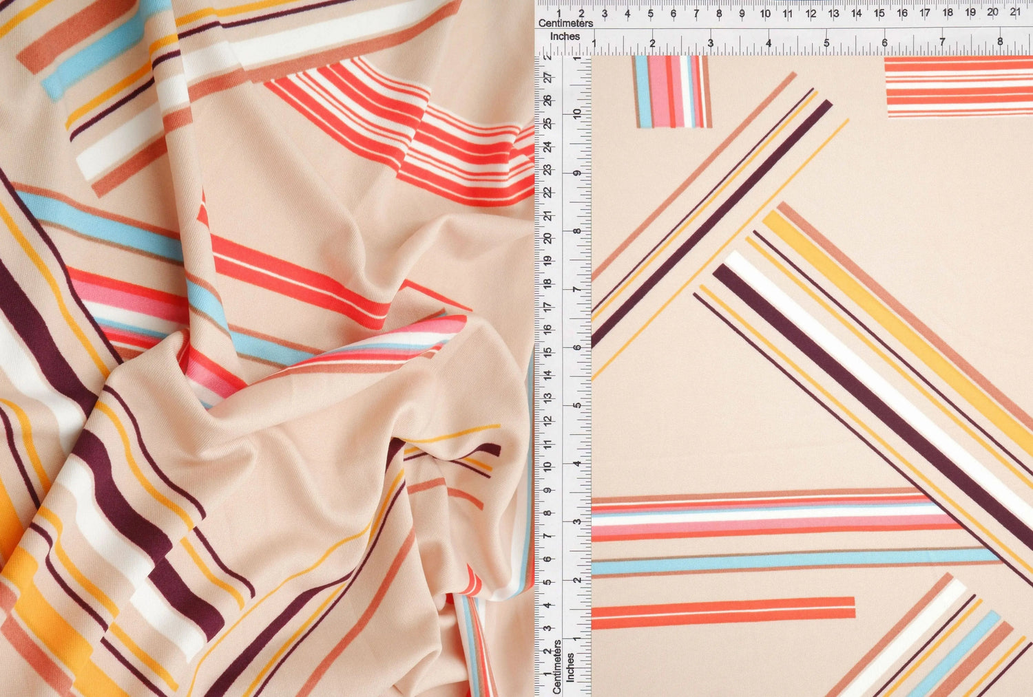 DTY Multi Stripe Geo Print Fabric 1 Yard Soft Stretch Lightweight Drape 58/59" Wide