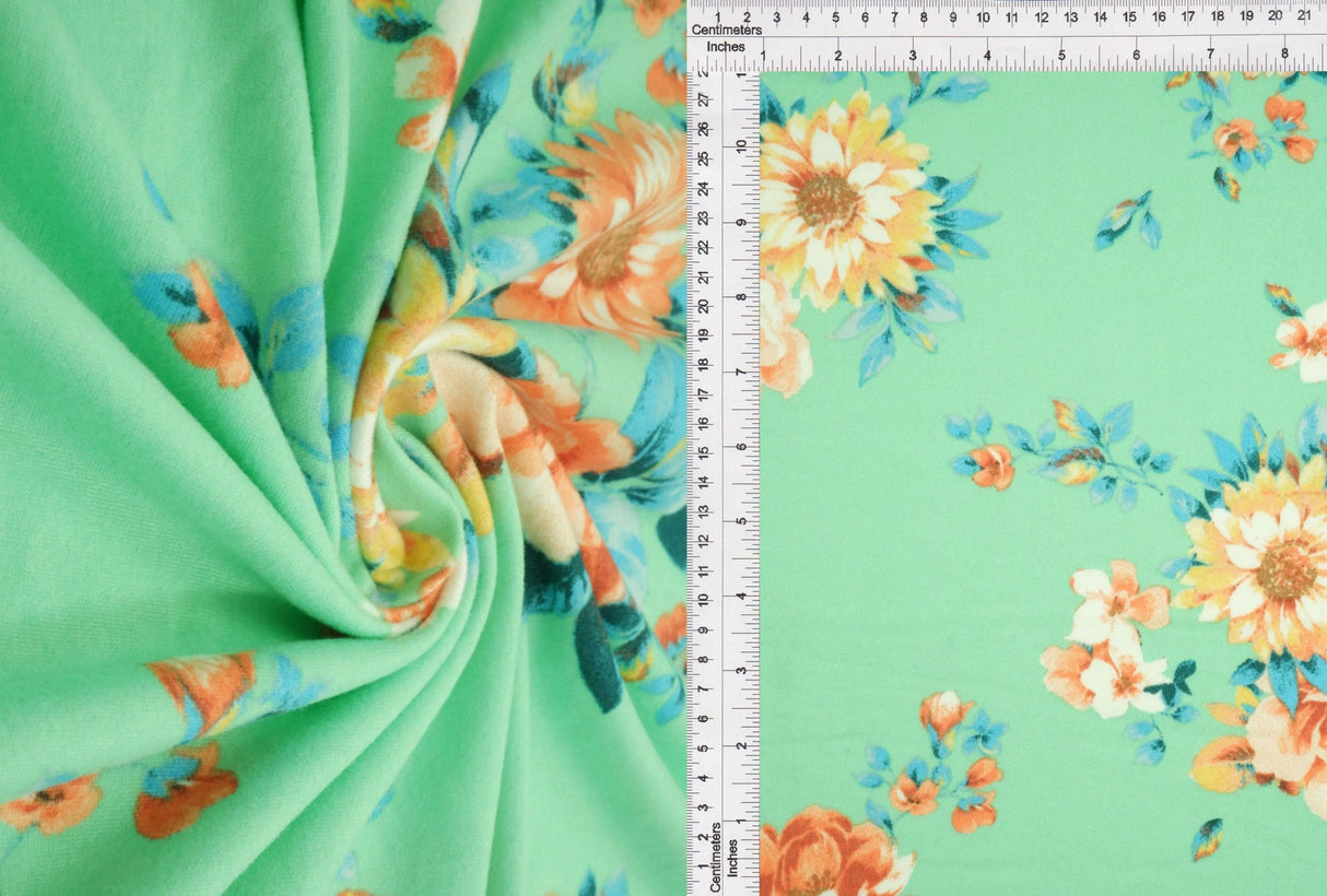 DTY Brushed Floral Print Fabric 1 Yard Soft Stretch Flowy Texture 58/60" Wide