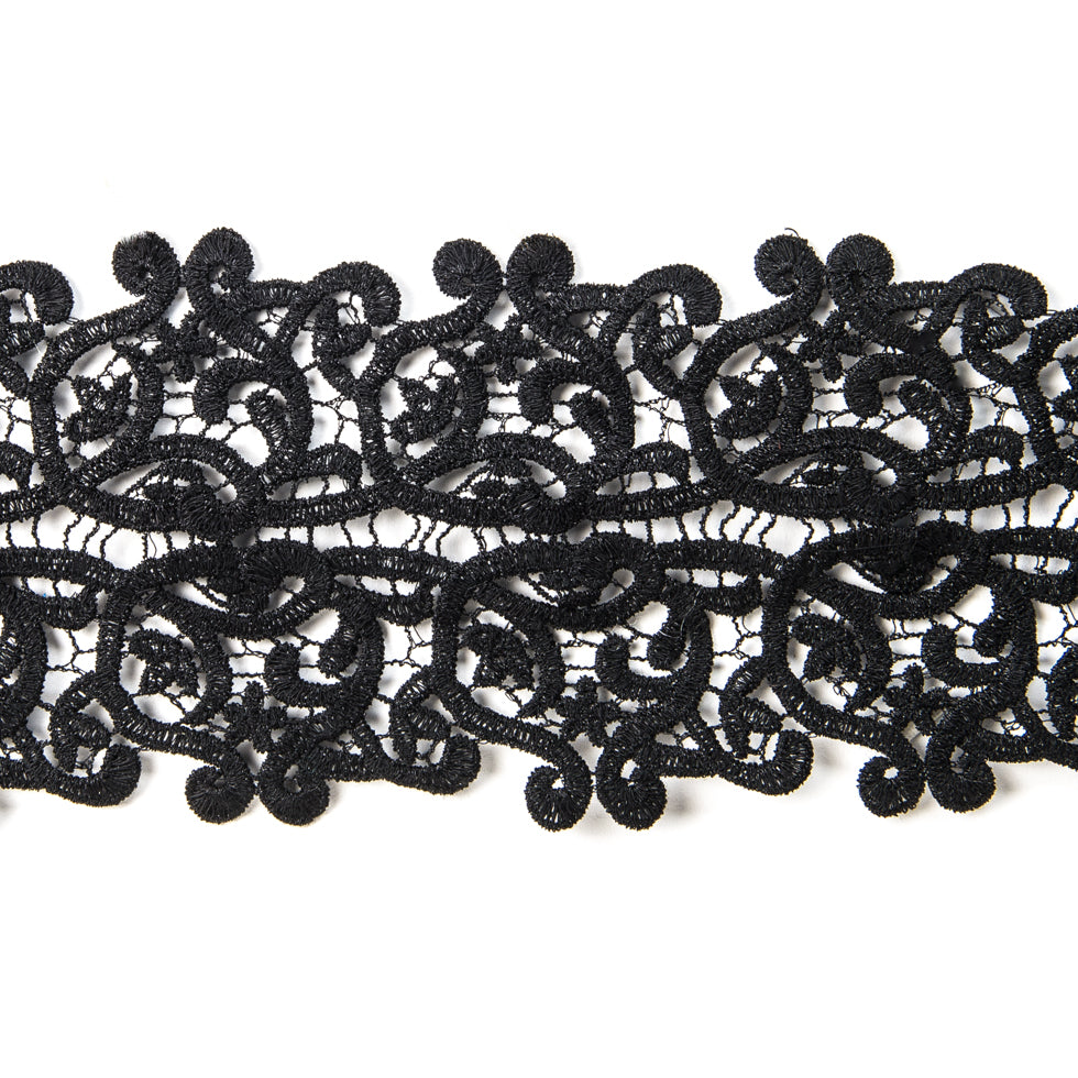 4" Metallic Black Lace Trim