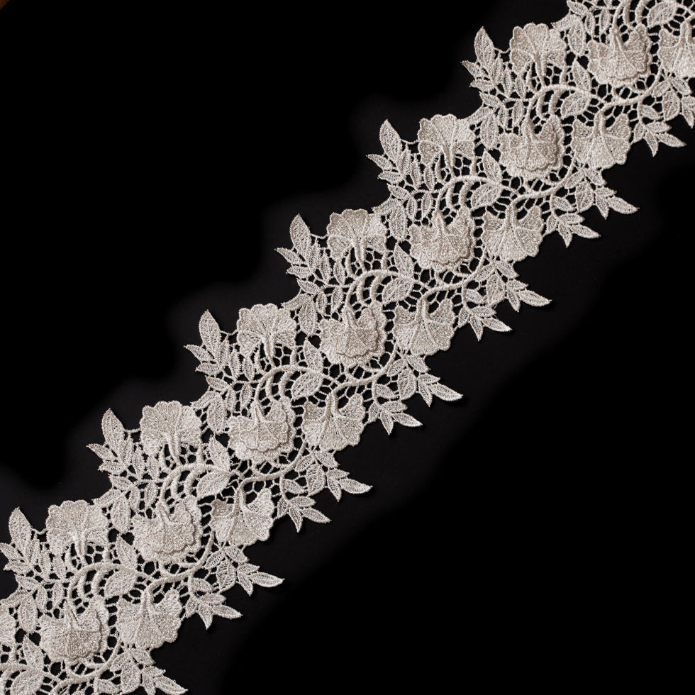 Metallic Silver 3D Floral Lace Trim - 4"