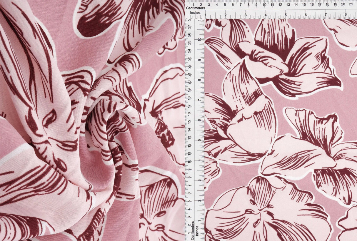 1 Yard Mauve Floral CEY Print Woven Fabric Lightweight Polyester 58/59 Inches Wide