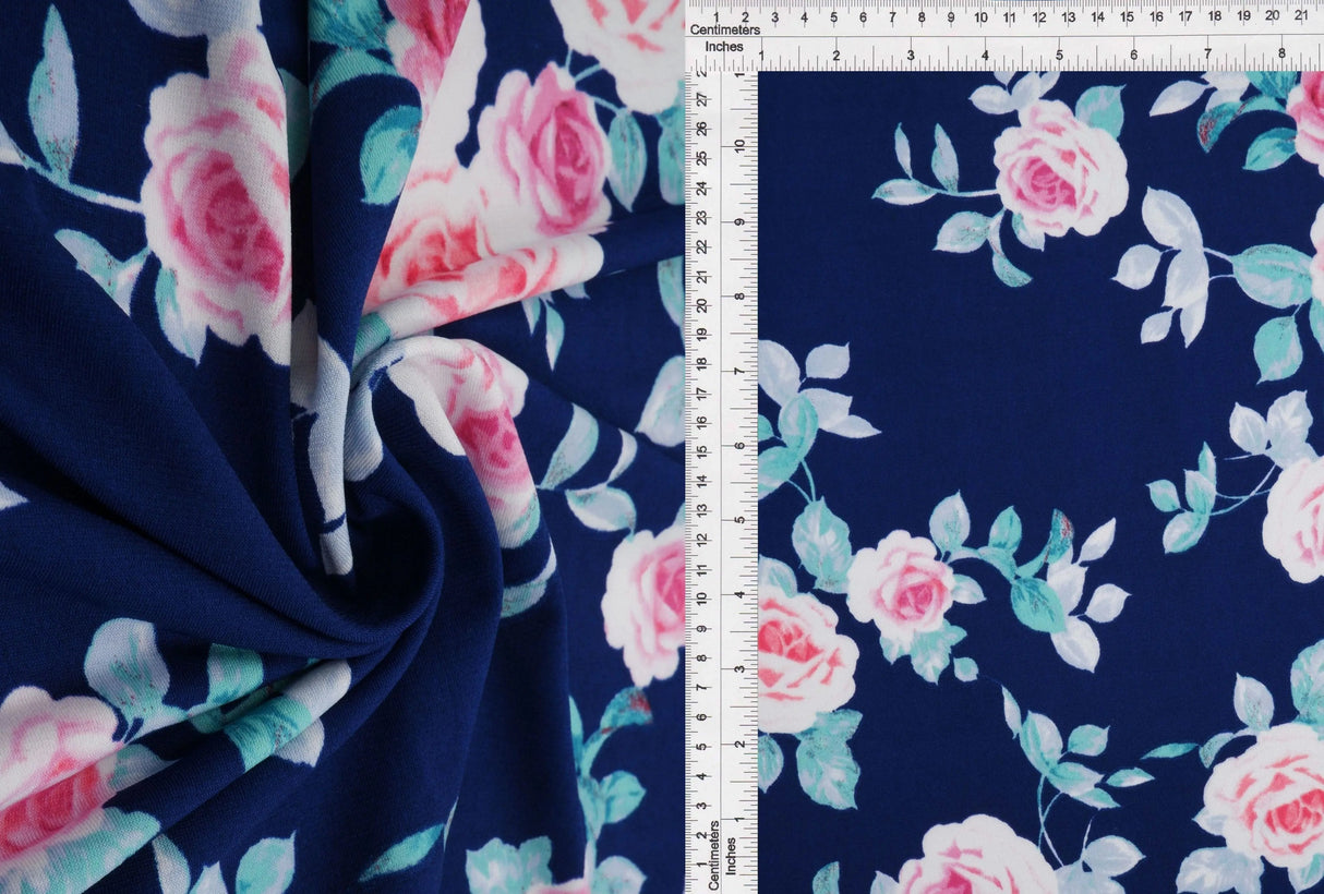 1 Yard Korean ITY Floral Knit Fabric, 58/60'' Wide Polyester Spandex Blend
