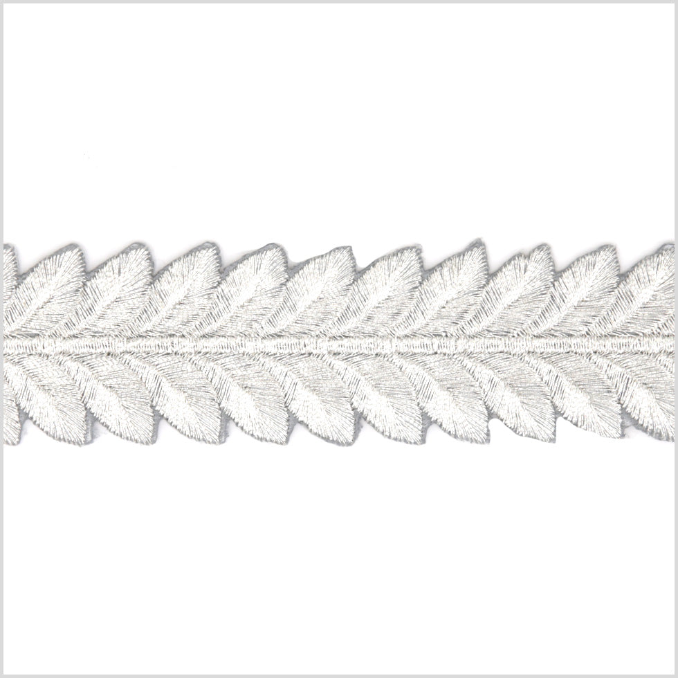 1.5" Metallic Silver Leafy Trim