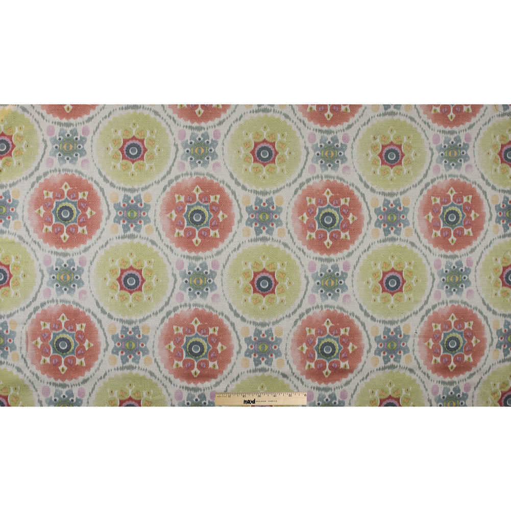 Spanish Green and Pink Medallion Floral Woven