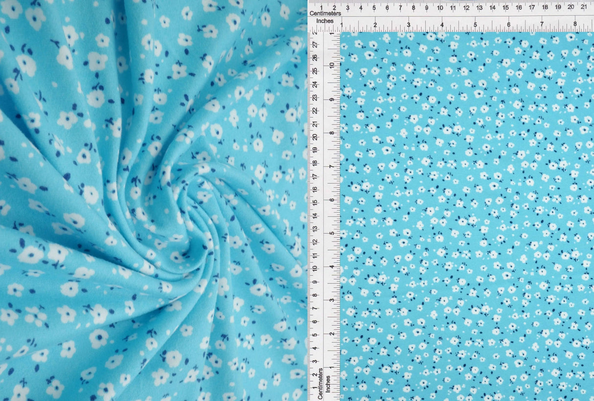 1 Yard Brushed DTY Ditsy Floral Knit Fabric 170 GSM, 58/60'' Wide Polyester Spandex Blend