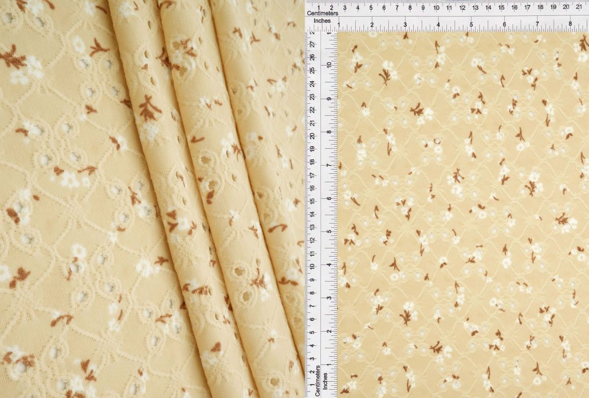 1 Yard Eyelet Ditsy Floral Jacquard Knit Fabric DTY Stretch Polyester 58/60” Wide