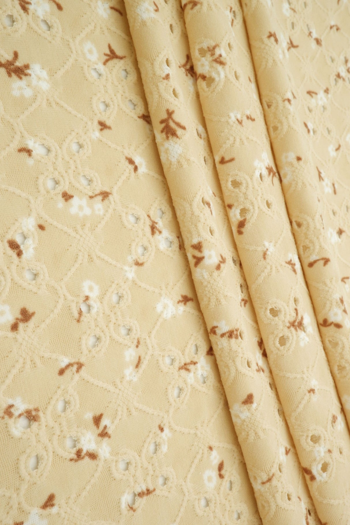 Jacquard Eyelet Ditsy Floral Knit Tan