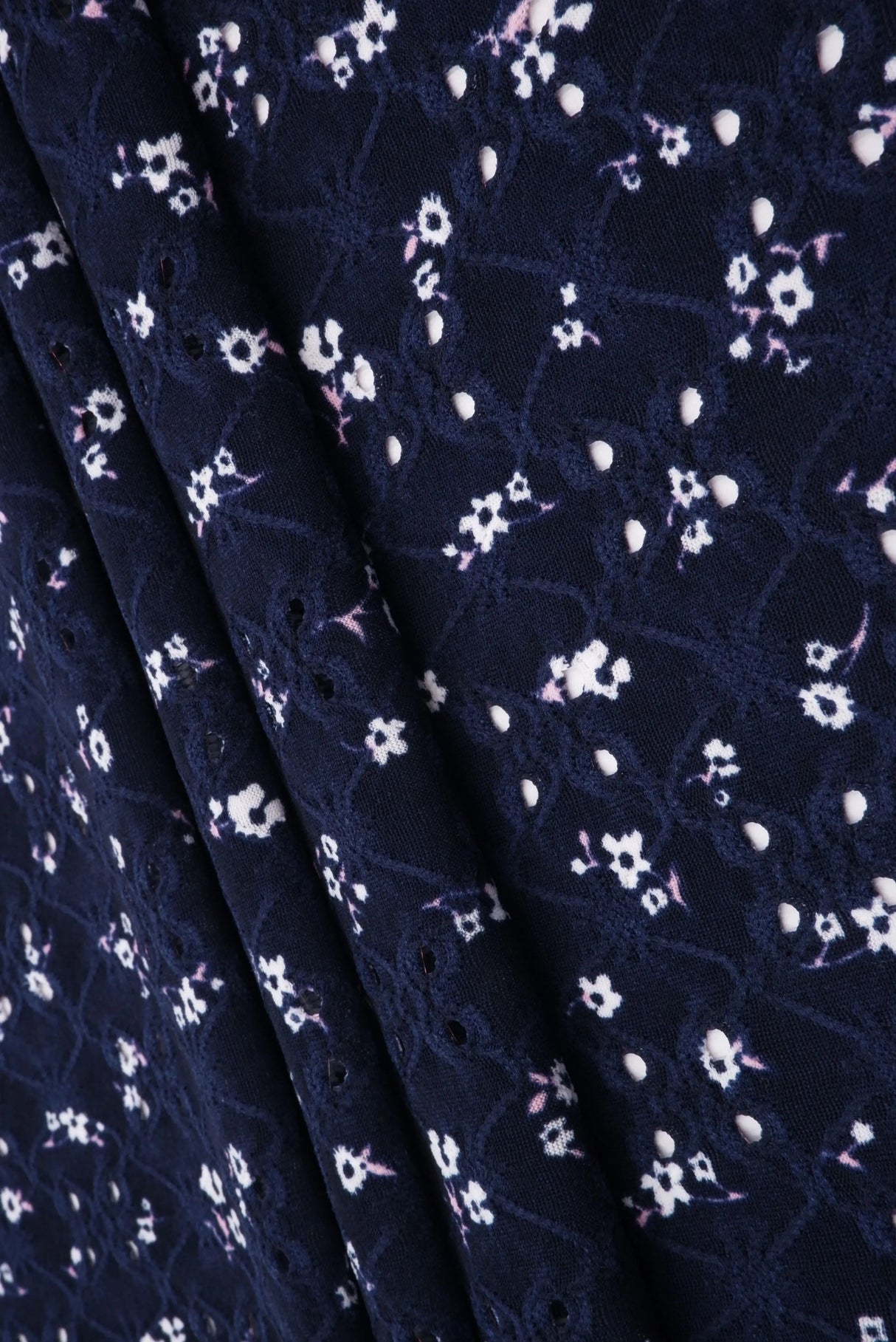 1 Yard Eyelet Ditsy Floral Jacquard Knit Fabric DTY Stretch Polyester 58/60” Wide