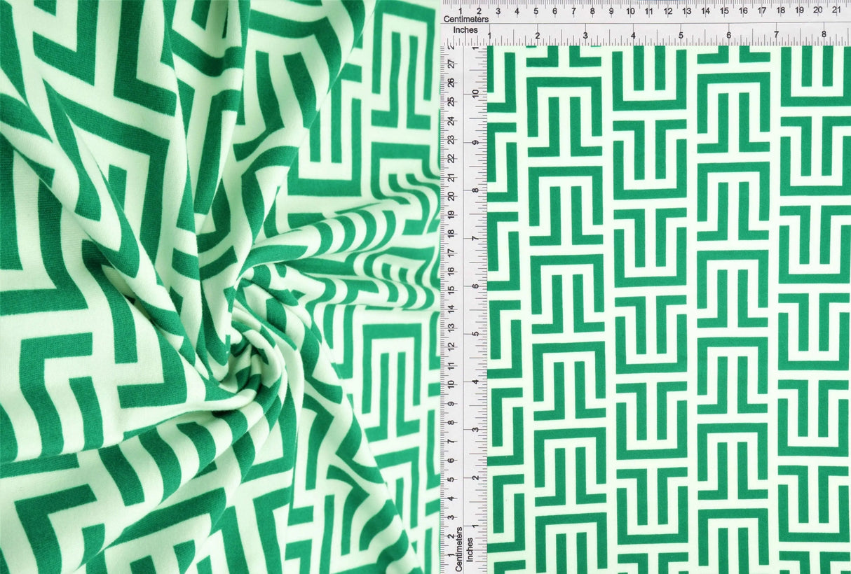 1 Yard DTY Brushed Retro Geo Greek Print Fabric 170 GSM Polyester Spandex Blend 58/60" Width