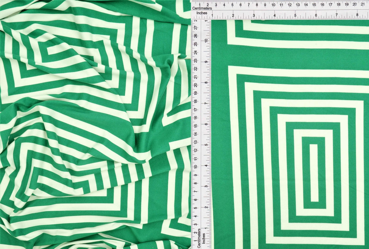 1 Yard Brushed DTY Retro Geo Print Knit Fabric 170 GSM, 58/60'' Wide Polyester Spandex Blend