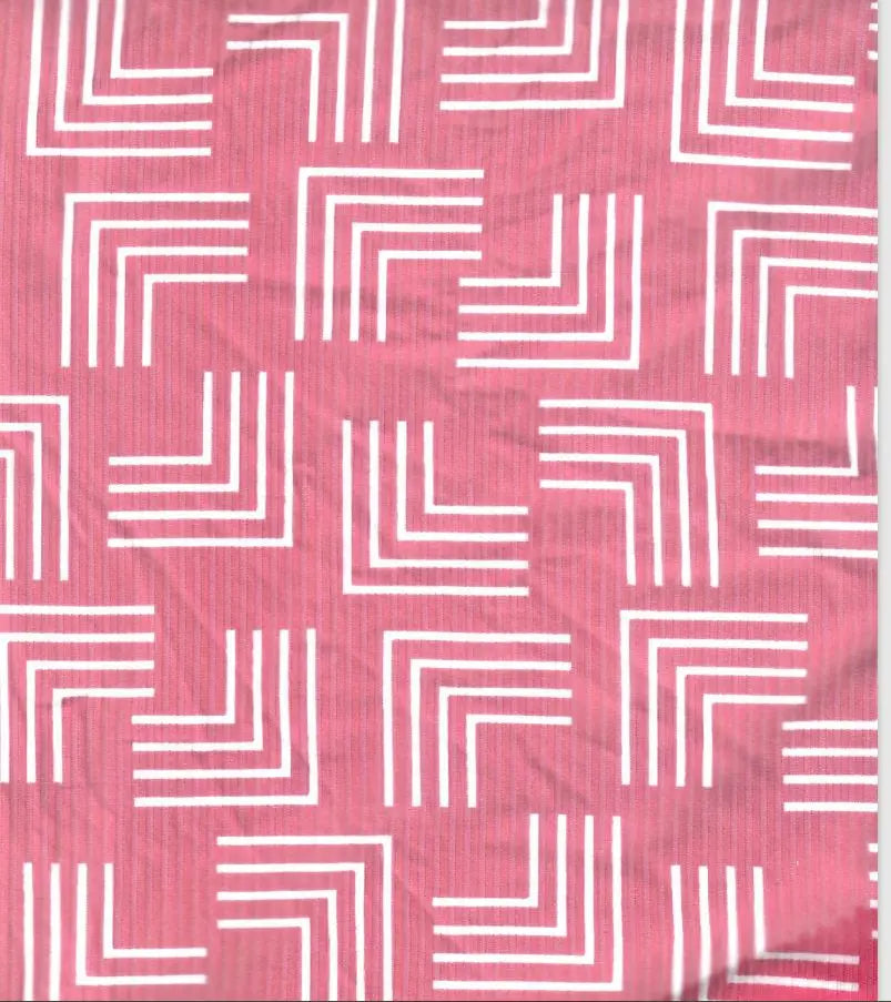 1 Yard Yummy Rib Geo Print Knit Fabric 180 GSM, 58/60? Wide Polyester Spandex Blend