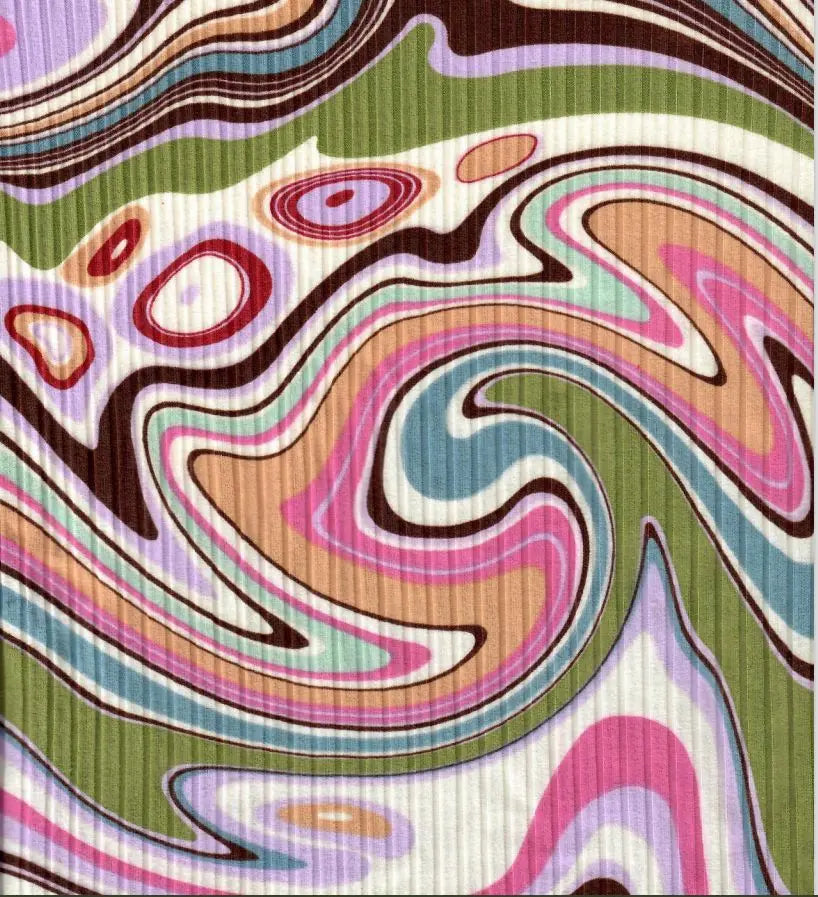 1 Yard Magenta & Multi Marble Print 8x3 Yummy Rib Knit Fabric Abstract Stretch 58/60" Wide