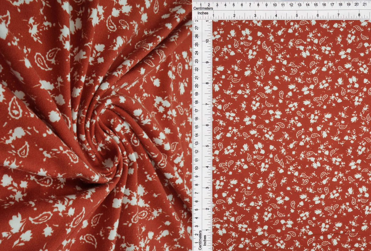 Floral Paisley Print Brushed DTY Knit Fabric 96% Polyester 58/60" Wide