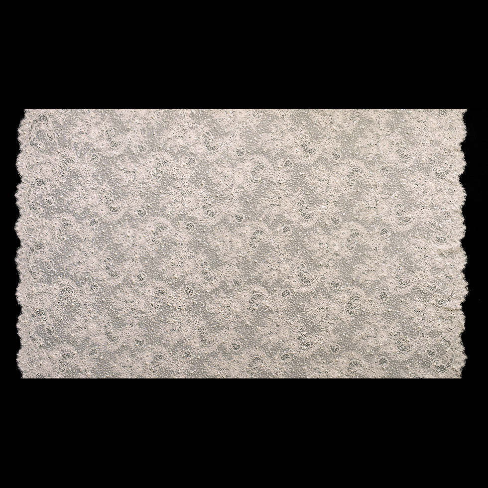 Beaded and Sequined Lace with Scallop Edge - Beige Floral