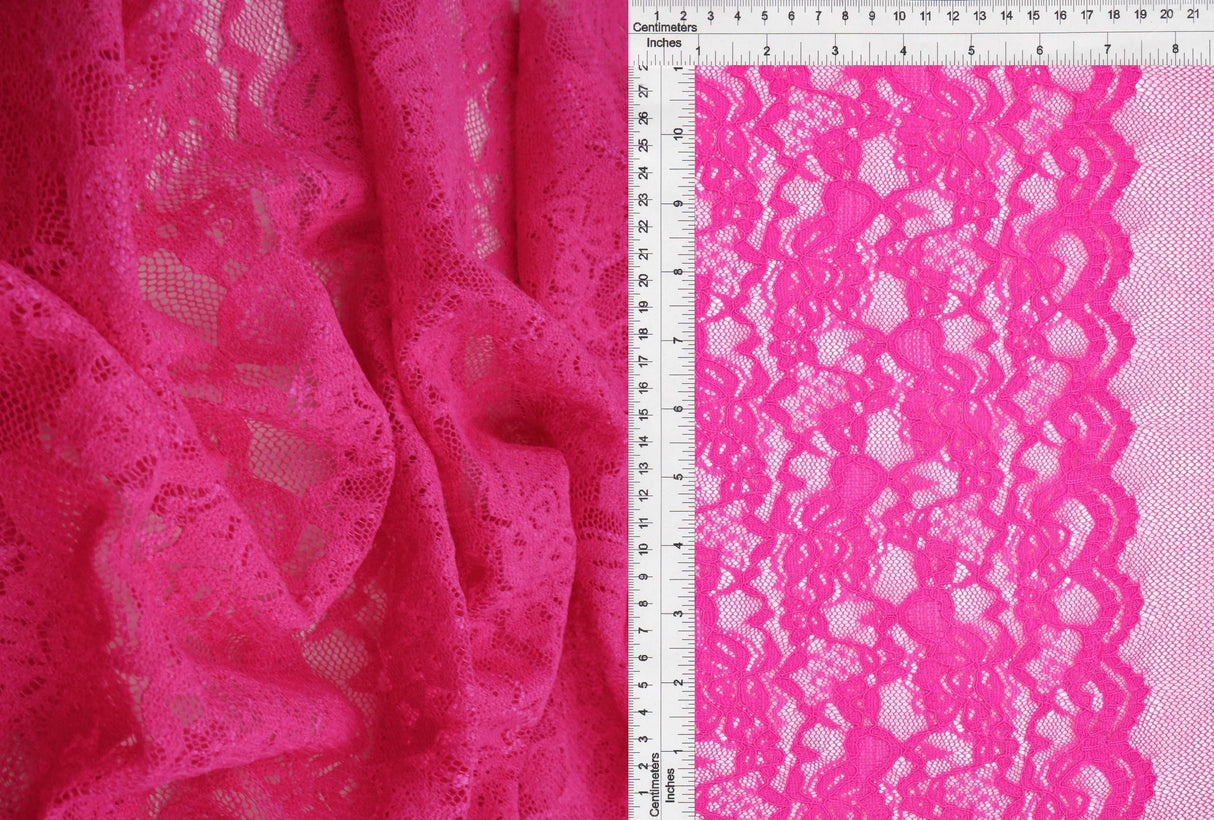 Floral Double Border Lace Fabric 95% Nylon 5% Spandex Stretch Material 57/58 Inches Wide