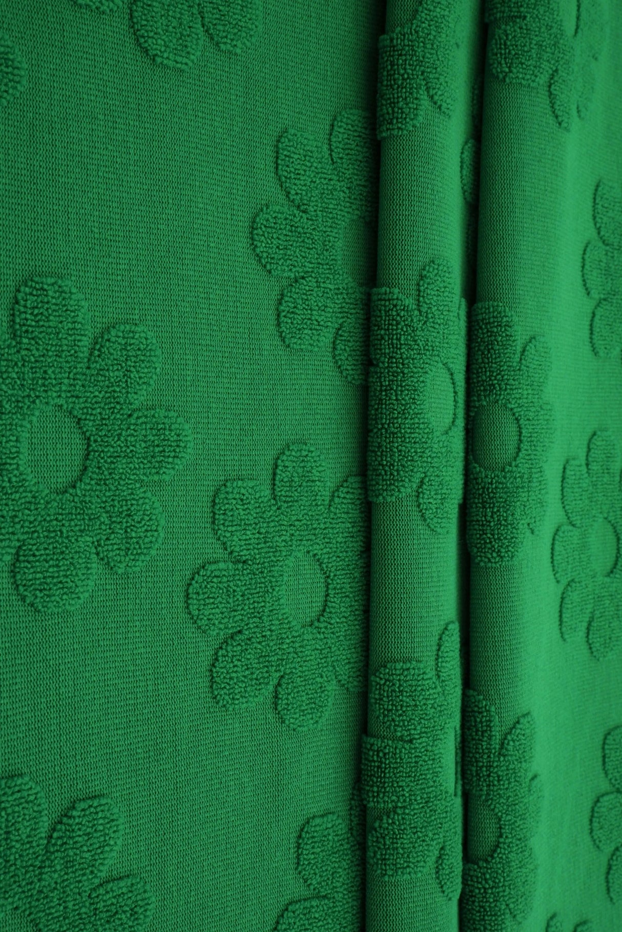 1 Yard Daisy Floral Towel Jacquard Knit Fabric 250 GSM, 58/60'' Wide Polyester Spandex Blend