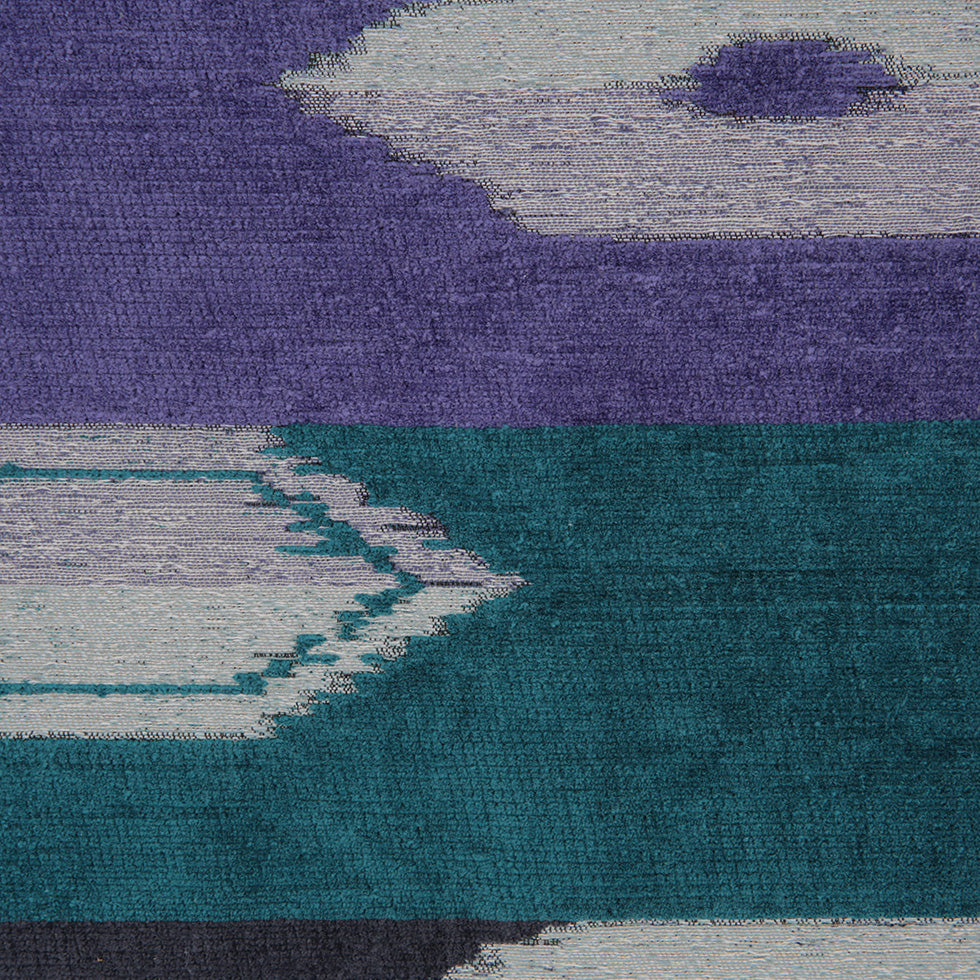 Marine Blue Geometric Cut Polyester Blended Velvet