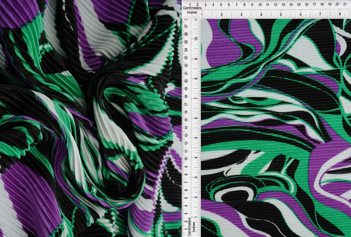Abstract Print Pleated Knit Fabric Purple