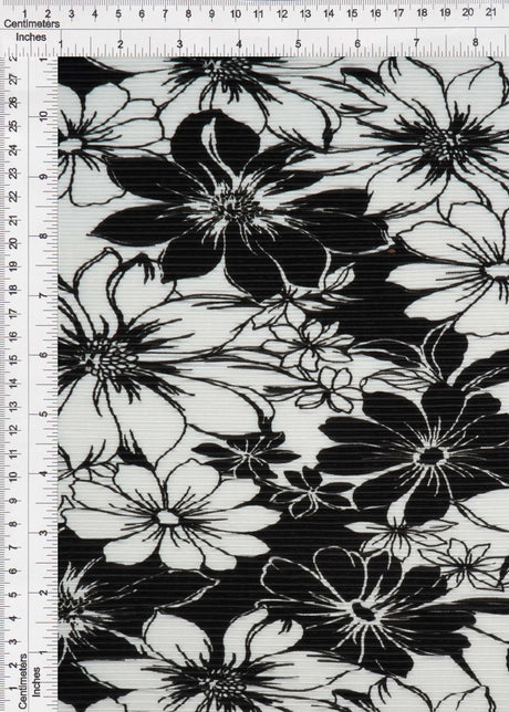 1 Yard Bodre Interlock Pleated Flower Print Knit Fabric 150 GSM, 58/59'' Wide 100% Polyester