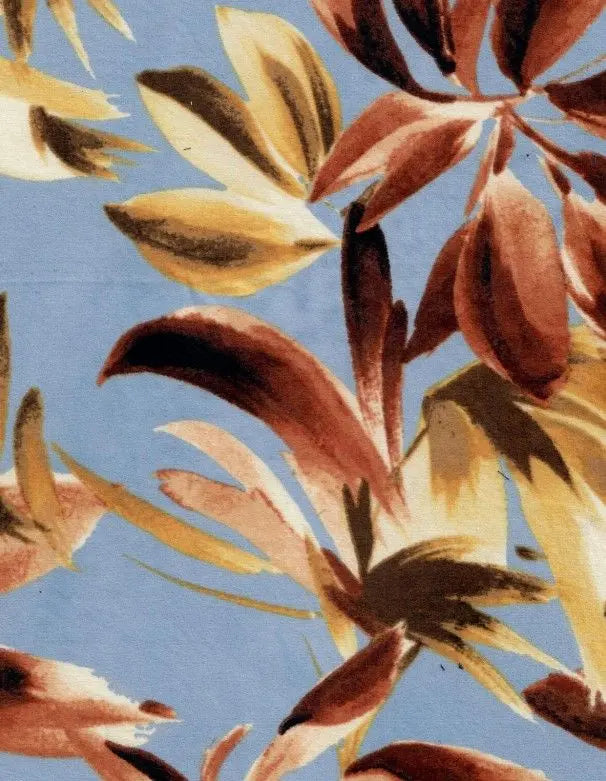 1 Yard Brushed DTY Leaf/Tropical Print Knit Fabric 170 GSM, 58/60'' Wide Polyester Spandex Blend