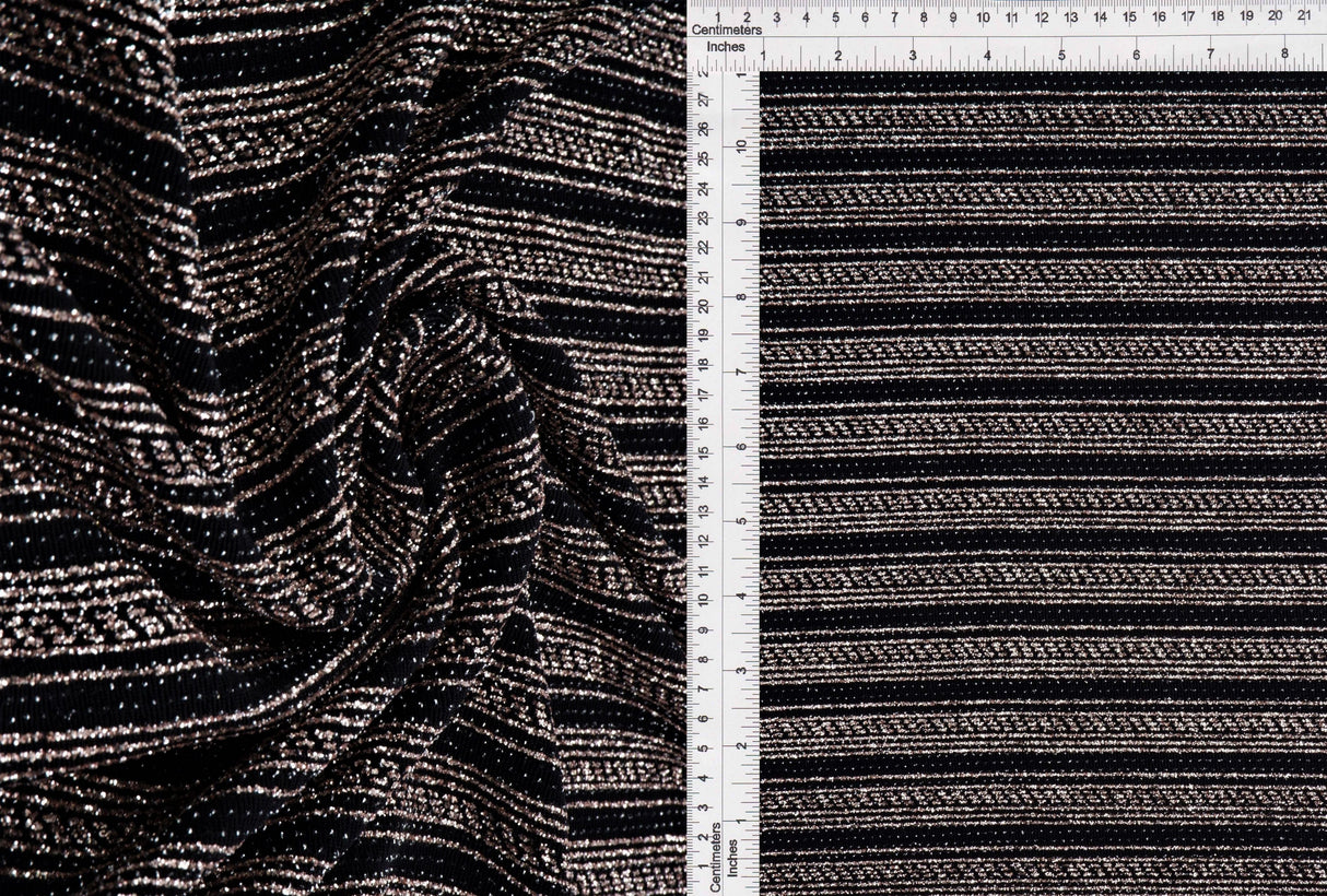 Velvet Lurex Stripe Knit Fabric Black/Rose Gold