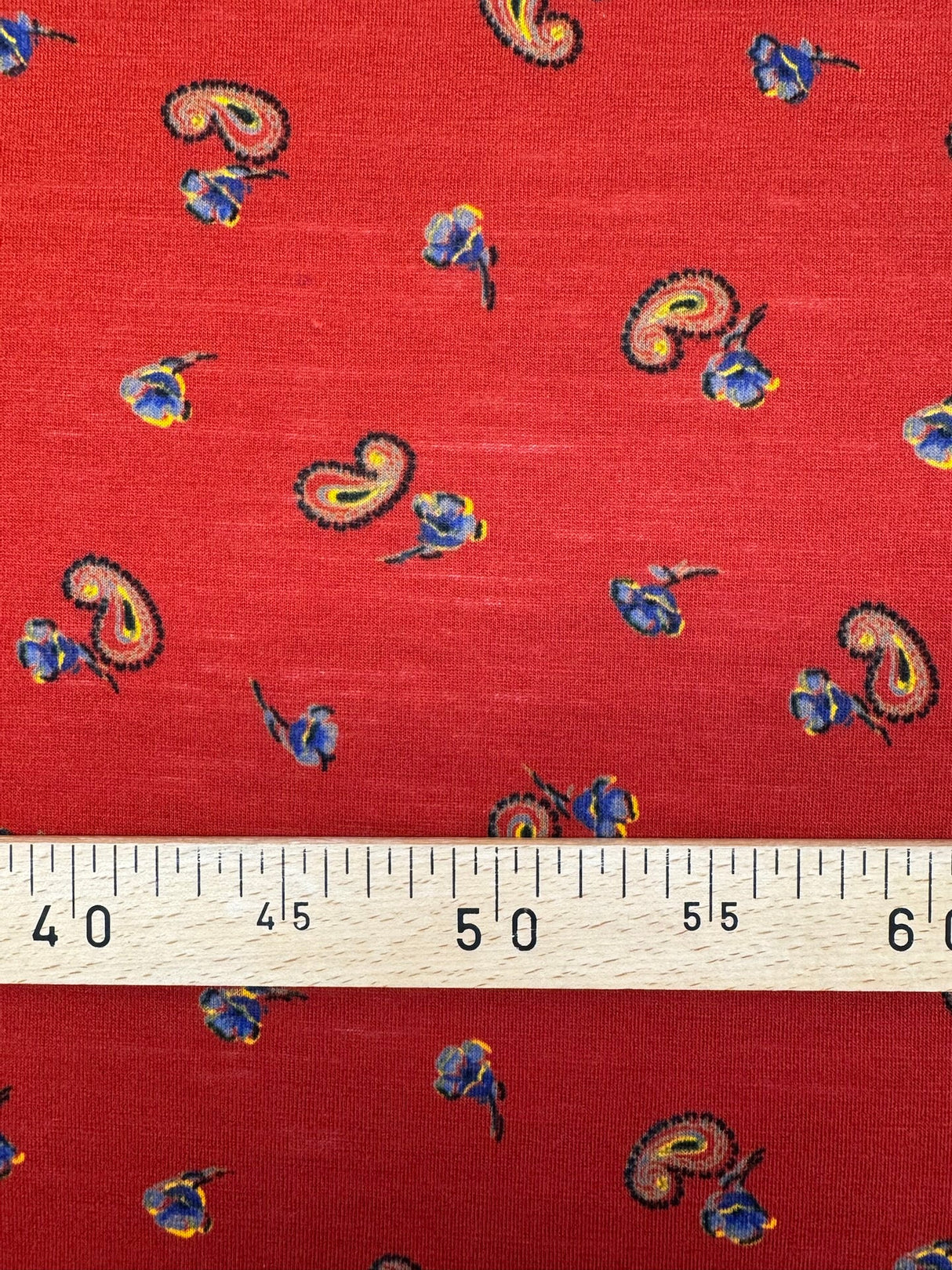 Acrylic Knitted Fabric Red Blue Paisley Floral