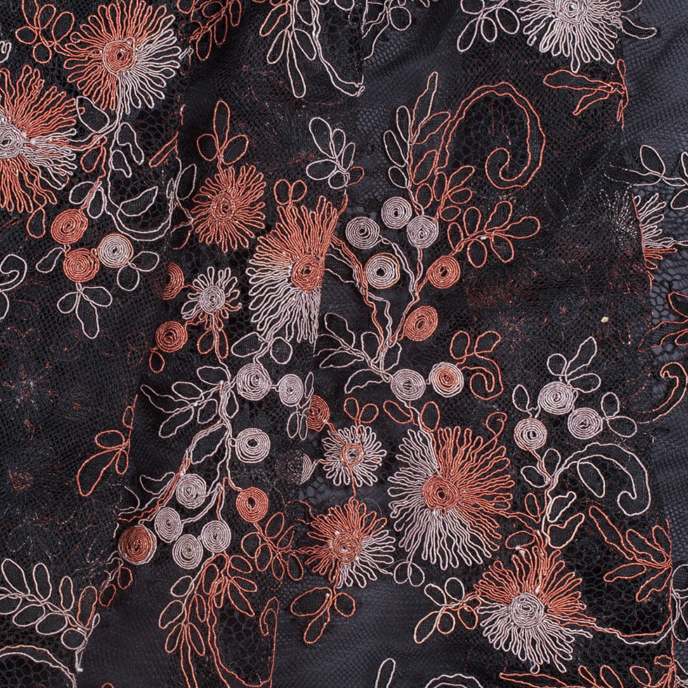 Black/Brown/Beige Scallop Edge Re-Embroidered Lace on Mesh