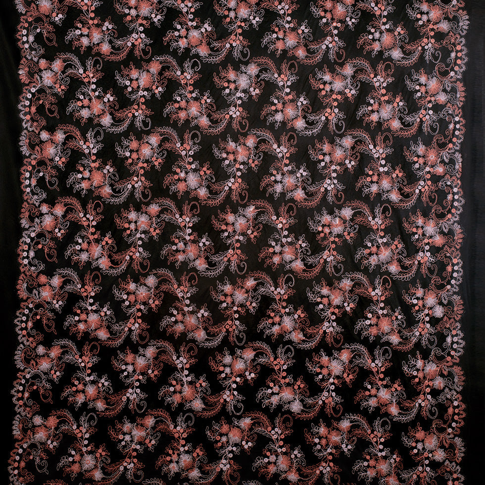 Black/Brown/Beige Scallop Edge Re-Embroidered Lace on Mesh